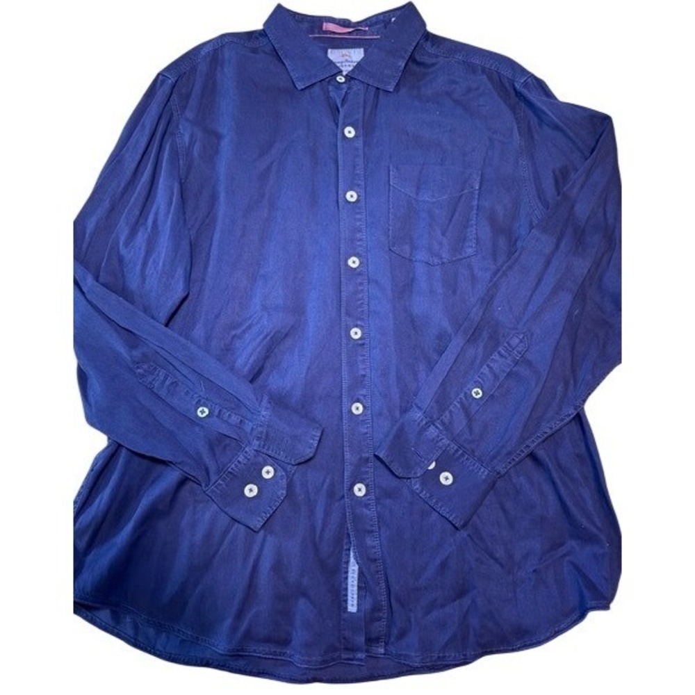 Tommy Bahama Jeans Mens XL Navy Blue Tencel Cotton Island Modern Fit Shirt